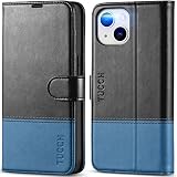 TUCCH iPhone 14 対応 ケース 手帳型 iPhone14 ケース 手帳型 カード収納 スタンド機能 高級合皮 マグネット [RFIDブロッキング] アイフォン14 財布型 アイホン14 手帳型 (iPhone 14 6.1 インチ対応) ブラック&レイクブルー