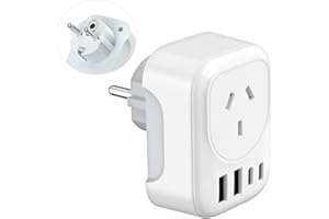 RXSQUL AU to EU Travel Adapter, Australia to European Travel Plug Adaptor, Europe Ground Outlet with Type E/F Plug and 4xUSB for AUS to Bali Germany Spain France Greece Netherlands Turkey