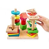 miidoo 40pcs 積み木セット 知育玩具 色や数の認識 幾何形状 想像力を育てる 赤ちゃん 幼児のおもちゃ 木製 出産お祝い 誕生日プレゼント 1歳以上