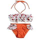 Domybestキッズ 水着 女の子 ビキニ 上下セット　ベビー スイムウェア 女児 ガールズ ミズギ スイミング スクール水着 セパレート　ツーピース　フリル　花柄　2点セット　夏 ビーチ　海水浴　
