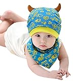 Happy cherry　ベビー　ビブ　赤ちゃん　帽子　セット　キャップ　ハット　柔らか　牛の角付き　可愛い　高品質　春　夏　秋　新生児　三角スタイル　ブルー