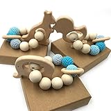 Kissteether 3pcs 複数の組み合わせかわいいビーズの歯のリングセット未処理のブナの木製のオーガニックウッドの木製 カンガルー 象 アヒルのおもちゃの木製のブレスレットベビーママの子供の木