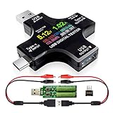 USB Cテスター、2 in1タイプCUSBテスターカラースクリーンIPSデジタルマルチメーター、電圧、電流、電力、抵抗、温度、容量検出器、クリップケーブル付きサポートPD2.0 / PD3.0、QC2.0 / QC3.0