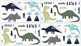 Sweet Jojo Designs 4-Piece Blue and Green Modern Dinosaur Girl or Boy Baby and Kids Wall Decal Stick