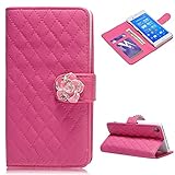 YOKIRIN® Sony Xperia Z3対応ケース 手帳型 菱形紋様 純色 簡単 PUレザー カードケース付 スタンド付 耐久性 防塵 キズ防ぎ ローズ