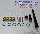 CHNsalescom 21個wp-9 / 20 / 25の溶接ガスレンズ# 10 tigパイレックスガラスカップキット 1.6mm 1/16"