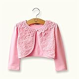 Candykids ボレロ カーディガン 子供 女の子 用 レース パール ピンク 白 キッズ 発表会入園 結婚 式 パーティー 等に 入園式 結婚式 パーティー (130cm, ピンク3)
