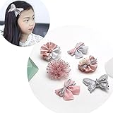Oujyo ヘアクリップ　ヘアピン　ヘアアクセサリー　髪飾り　6点セット　赤ちゃん　女の子　　子供　蝶結び 　お花　リボン　出産祝い　内祝い　誕生日　プレゼント　ギフト　三五七　お宮祭り (ピンク)