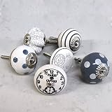 6のセットセラミックグレーホワイトVintage Shabby Chic Clocks Spottedストライプ食器棚キャビネットドアノブ