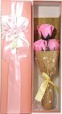 しあわせ倉庫 ソープフラワー 花束 バラ 造花 インテリア 誕生日 お祝い プレゼント ギフト ボックスセット (ピンク 3本)