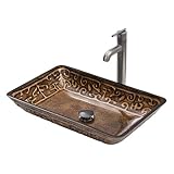Vigo長方形Goldenギリシャガラス容器シンクとSeville蛇口with Pop Up、つや消しニッケル