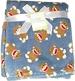 Super Soft 30 x 36 Sock Monkey Fleece Blanket - Blue Gray by Baby Starters