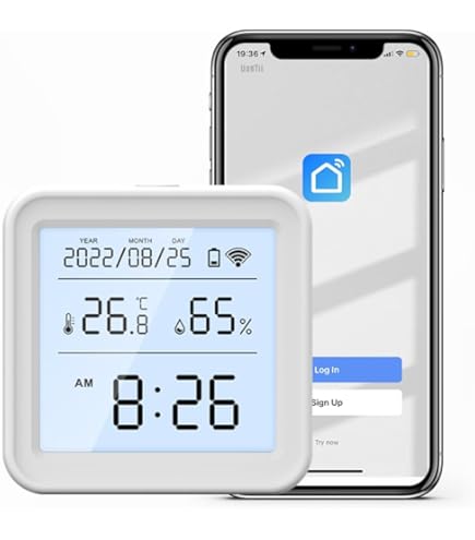 SwitchBot IP65 Indoor Outdoor Hygrometer Thermometer Draadloze 2Packs, 100m Bluetooth Bereik, Koelkast Thermometer, Dauwpunt/VPD/Absolute Vochtigheidssensor, 2 Jaar Levensduur van de batterij, Gratis