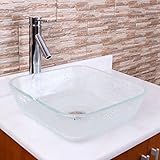 EliteスクエアクリスタルIceチップパターン強化ガラスバスルームシンク&シングルレバー蛇口コンボ 1606+Faucet