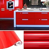 KINLO　DIY 壁紙 キッチン戸棚シート 台所ステッカー　はがせる ウォールステッカー 防水　耐熱　防油汚れ 0.61M×5M(1ロール) カラー：レッド