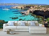 Comino - マルタの 3D の壁画写真の壁紙装飾の大きな紙の壁でのヨット