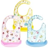 Baby Foodよだれかけ、PEMOTech 3 Piece Baby Bibs防水シリコン、Burp Cloths、ベビーBibs with Foodキャッチャーの赤ちゃん、ソフト& Ajusta
