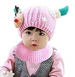 (スマイル ワキキ)Smile YKK クリスマス ニット キャップ キッズ スヌード ２点セット 子供 防寒 帽子 赤ちゃん マフラー ベビー 鹿 ピンク
