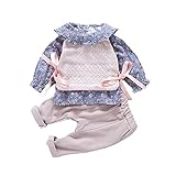 子供上下セット服 女の子 服 長袖 秋 Pojour Tシャツ＆ロングパンツ 可愛いキャミソー ルグリッドブラウス 暖かい ベビールームウェア 子供3セット 丸首 普段着 カジュアル スポーツ 旅行 