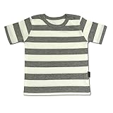 Anna Nicola(アンナニコラ) 太ボーダー半袖Tシャツ 日本製　グレー×オフ 100cm