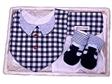 出産祝い ベビーギフトセット ベビー服セット オーガニックコットン 日本製 スタイ よだれかけ ビブ ソックス 靴下 汗取りパッド ビセラ 新生児 ベビーウェアー 綿ニット製 (モノトーンチェック柄)