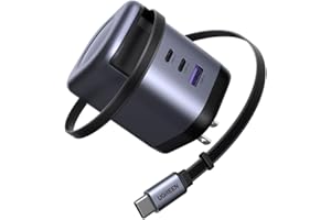 UGREEN 100W Type-C 充電器 【75CM 巻き取り式】 8階段調整可能 USB-Cケーブル内蔵 4ポート同時充電可能 PD3.0 旅行/出張/収納/スマホ/パソコン/タップレットなどType-C適合 iphone17シリーズ