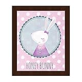 ピンクHoney Bunny Inパープルwith Bows andホワイトPolka Dots壁アートプリント 20x24 EST0000039FRM20X24SES