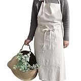 [HiColliee] エプロン リネン レディース メンズ シンプル ナチュラル 北欧 無地 前掛け ロング丈 カフェレストラン ワーク エプロン 男女兼用 親子エプロン (ベージュ)