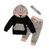 杜屋トヤ　モンクレール　新生児服　女の子　男の子　ユニセックス　赤ちゃん　ガールズ　ボーイズ　花柄　フード付き長袖黒トップス　ヘッドバンド　パンツ　かわいい洋式秋服　秋　冬　コスチューム衣装セット　遊