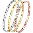 Winnie Elegant Women's Stainless Steel CZ Rhinestone Roman Numerals Bangle Bracelet, Rose Gold, Gold, Silver, 4.5mm Width. di