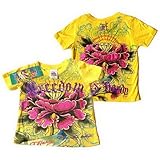 (エド・ハーディー)ED HARDY 半袖T Tシャツ トップス ジュエリー 龍 花柄 / 黄 エドハーディー 0048 6-9カ月 [並行輸入品]
