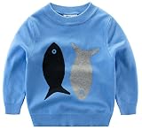 [スゴフィ]SGFY　セーター ボーイズ スウェット ガールズ ベビー キッズ コットン ニット トップス 男の子 子供服 女の子 クルーネック 魚柄 (120, ブルー)