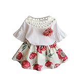 Cutelove 子供服 半袖 セット 夏 可愛い柄 綿製品 キッズ 女の子 お出かけ 普段着 柔らか スピーカー スリーブ おしゃれ フラワーズスカートホロー 襟 パーティー