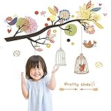ZooArts ウォールステッカー 木の枝 綺麗 鳥かご 可愛い 小鳥 DIY カラフル 子供部屋 保育園 壁紙シール 壁の装飾 環境保護 おしゃれ はがせる インテリア装飾