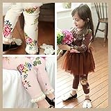 即納(韓国スタイル子供服) キッズボトムス　女の子長パンツ　女の子レギンス　子供長パンツ　レギンス　超可愛い花柄レース裾100cm 110cm 120cm 130cm 140cm pink,110