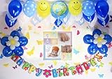 100C☆BLUE風船セット■★パーティー横断幕でお食い初めを飾りましょ★【写真３枚+名前入り 横断幕♪】パーティー横断幕/ 誕生日横断幕　パーティー装飾用品　◆横...