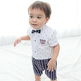 Maleden 子供服 フォーマル 半袖 ベビー服 スーツ 蝶ネクタイ付 Tシャツ チェック柄 紳士風 男の子 入園式 卒園式 結婚式 誕生日 お宮参り 七五三 記念日 出産祝い 80