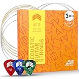 MOOZAK アコースティックギター弦 80/20 ブロンズ アコースティックギター弦 6弦ギター用 2つの無料アコースティック弦と3つのピック付き12-53ライト