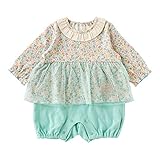 ( チャックル ) chuckle * スウィートガール * 重ね着風 小花柄 長袖 カバーオール グリーン 70cm P2946-70-70