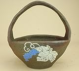 いよじ園 （盆栽鉢） 越前文山作 手びねり 焼締 象眼葡萄文 丸鉢（中品サイズ）（いよじ園 伊予路園）