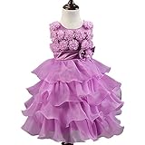 子供ドレス キッズ 女児 ガールズワンピース リボン飾り 発表会 結婚式 入園式 文化祭 演奏会 花嫁介添人 パーティー ベビー 子供 ノースリーブ お嬢様 ドレス フォーマル (120CM, 紫)