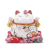 招き猫 貯金箱 置物 商売繁盛 陶器 金運アップ セラミック雑貨 まねきねこ 貯金箱 玄関 まねきねこ 置物 開店祝い 家庭内うん 貯金箱猫 プレゼント ギフト (ホワイト)