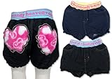 (キャンディヘブン)candy heaven 【candy heaven】 キャンディヘブン デニムニット ハートフリース ショートパンツ 80cm/90cm/95cm 95 クリーム（本体ネイビー）