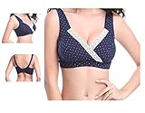 サラっと 快適 マタニティ ハーフトップ 授乳 兼用 ブラ クロスオープン 産前 綿 ブラジャー (40/XXL, ネイビードット)xxl