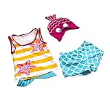 「楽々セレクトショップ」DUDU&MUMU正規品 全２色　大人気 ヒトデ柄 魚尾付き　上下セット 可愛い子供用水着 男の子 女の子 ブルーストライプ スクール セパレート キャップ付き 海水浴 スイミ