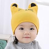 可愛い耳付き帽子　赤ちゃん幼児着　冬の暖かい　ニットのかぎ針編みの帽子　猫の耳　ビーニーキャップ　黄色い