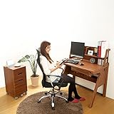 【完成品・組立不要】 机 デスク 学習デスク パソコンデスク 勉強机 3点セット ダークブラウン 〔引出し右〕