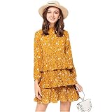 「楽々セレクトショップ」レディース フェミニン 楽ちん ゆったり マタニティ シンプル 花柄 体系 カバー スリム ワンピース　マキシ丈 ワンピース 春　秋 長袖 膝丈 (L, イエロー)