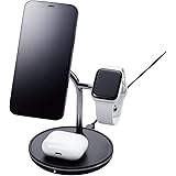 エレコム(ELECOM) ワイヤレス充電器 3in1 3台同時充電 [Magsafe対応のiPhone/Apple Watch/AirPods] マグネット内蔵 7.5W+5W Type-C(入力ポート) C-Cケーブル付属 Apple正規認証品 M