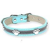 [LaLUCA GOODS] 犬 首輪 猫 首輪 小型犬 中型犬 おしゃれ 革 定番 犬用 首輪 PU レザー 反射 散歩 かわいい 肉球 足跡 ブルー M